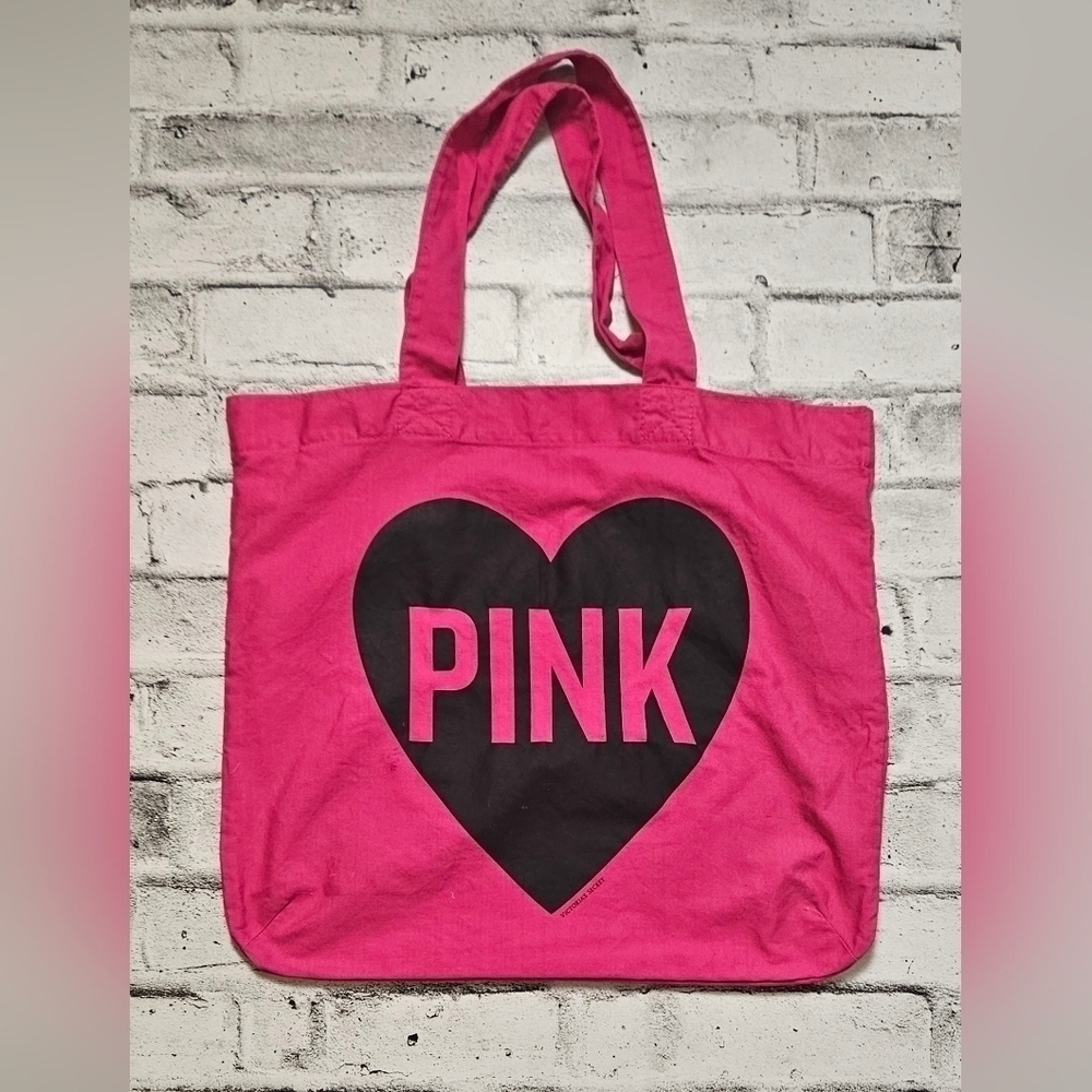 Victoria’s Secret PINK Heart Tote – Hot Pink Canvas Bag 20.5”x18.5”